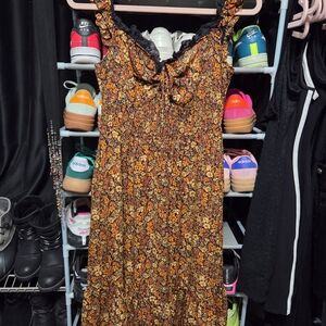 Fall Vibe Off Shoulder Floral Ruffle Trim Dress, Size M